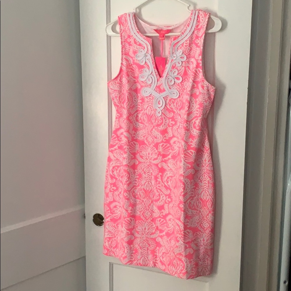 Lilly Pulitzer Pink and White Embroidered Shift Dress